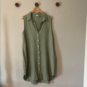 Rosemarine Dress 100% Linen Sleeveless Made in Italy Large Green Pockets NWOT